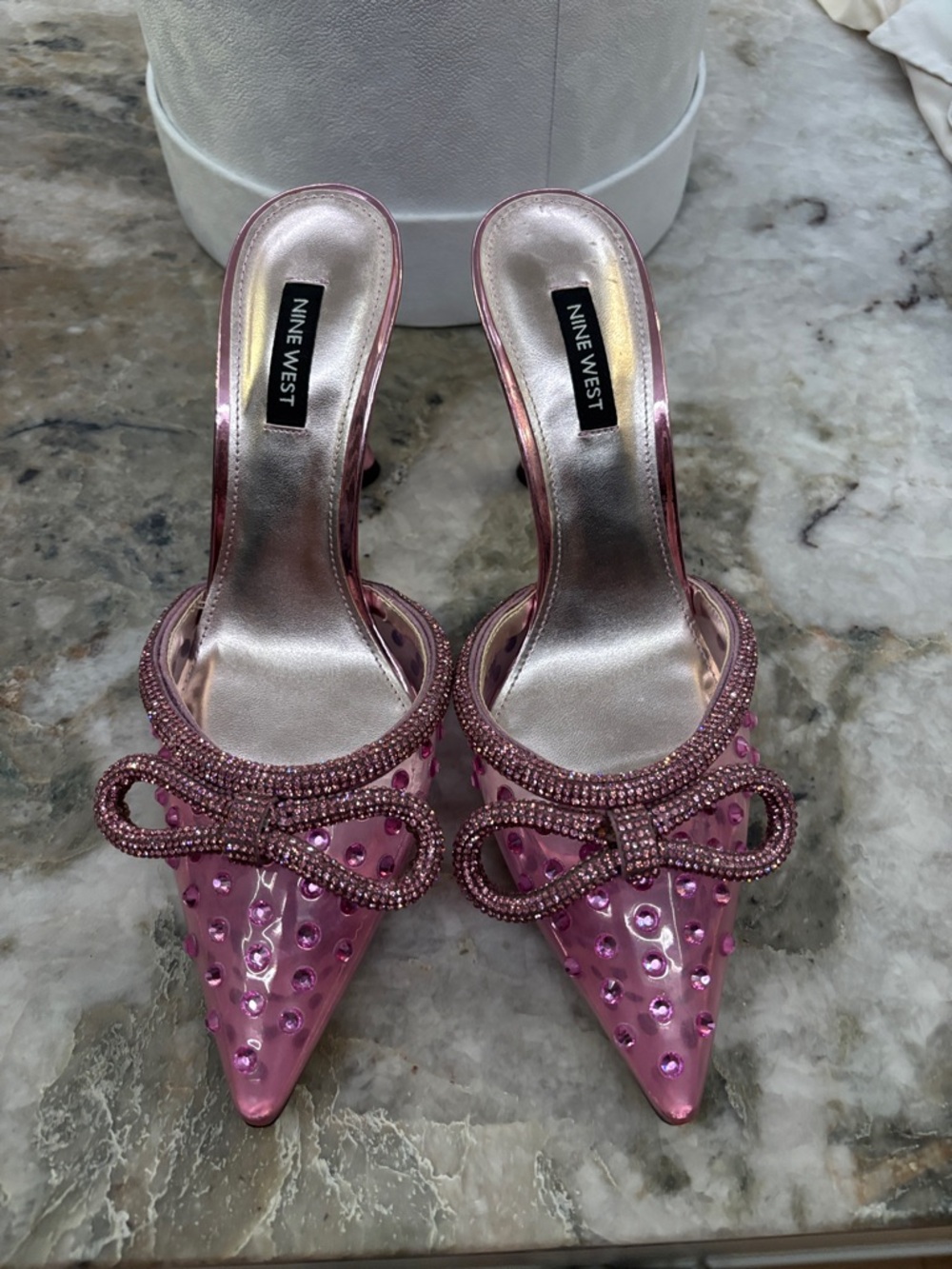 Nine West Pink Crystal Bow Pointed-Toe Mule